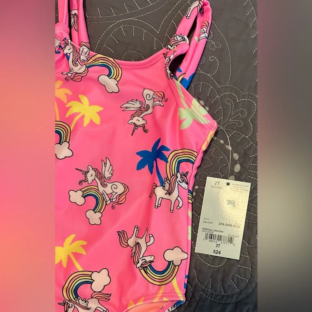 Okie Dokie Toddler Girls Tropical Unicorn One Piece Swimsuit NWT Size 2T